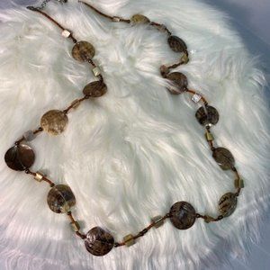 Vintage Handmade Long Necklace with Pearl Shells
